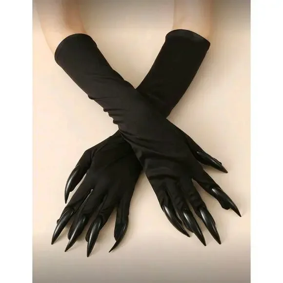 Black Stretchy Halloween Claw Gloves - Picture 2 of 3